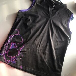 Adidas Golf UPF15 black floral sleeveless polo shirt women size large